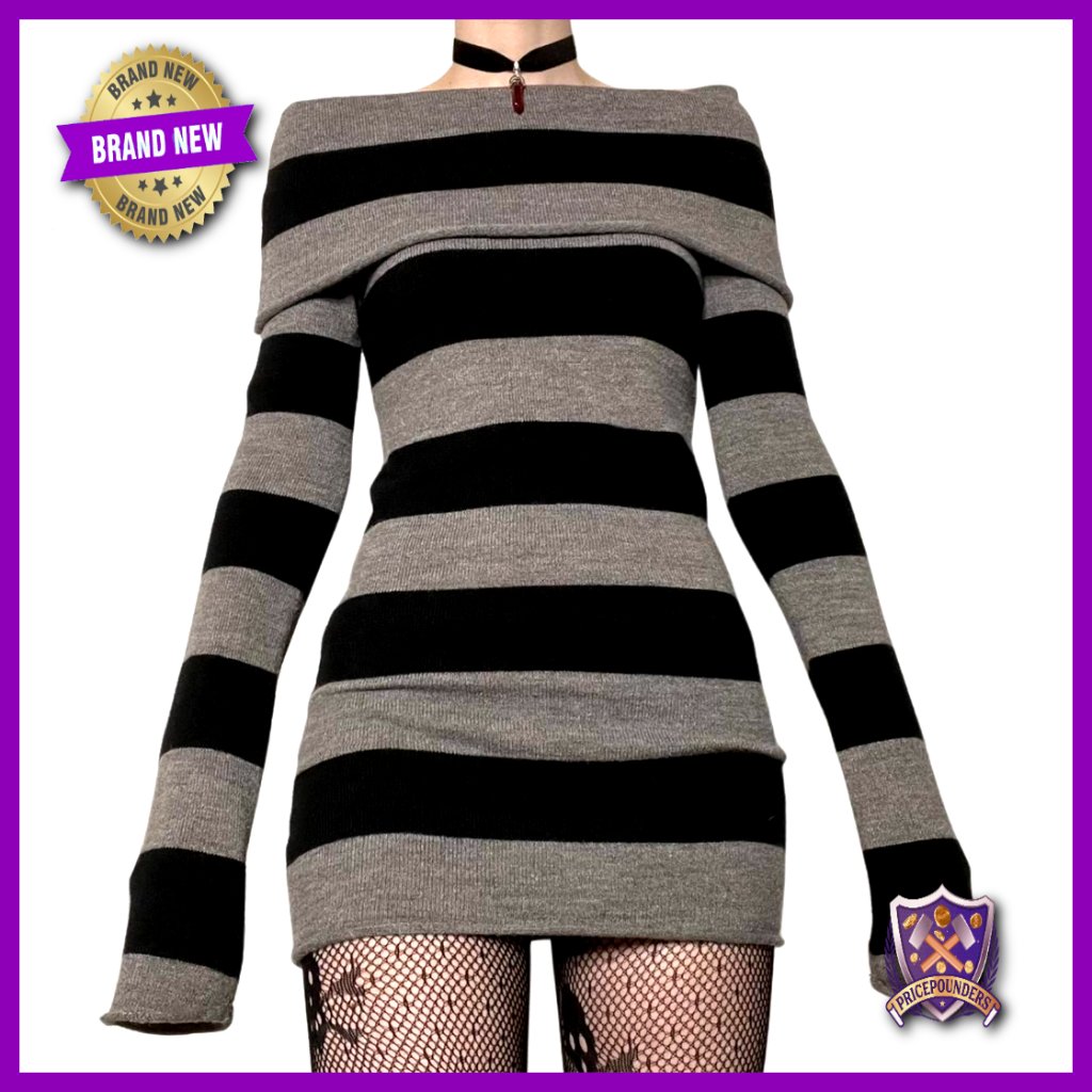 Long Sleeve Bodycon Mini Dress Off Shoulder Slash Neck Knitted Sweater Dress